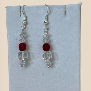 Silver  925 Red and clear Crystal Earrings